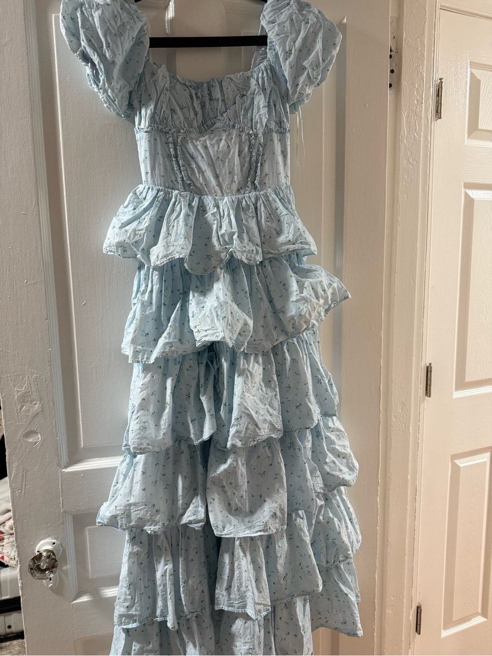 Light Blue Tiered Ruffle Dress